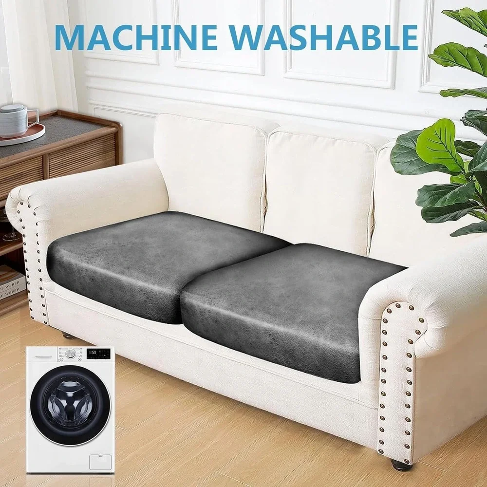 Anarachon Leather Look Couch Cushion Covers 2 Pack Gray Stretch Sofa Slipcovers